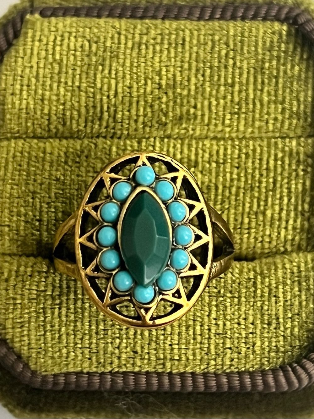 Vintage/Bohemian Design Stainless Steel Golden w/ Gemstones Statement Ring S 6